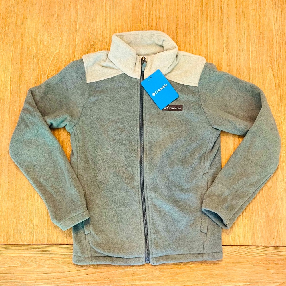 NWT! NEW Columbia full zip fleece jacket-Metal/Niagra blue-Youth M (10/12)